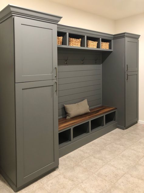 Mudroom Vacuum Storage, Mud Room Built Ins Storage Cabinets, Entry Way Built In, Mud Room Storage Cabinets, Mudroom 2023, Stocktank Pool Ideas, Ikea Mud Room, Mudroom Inspiration, Boot Bench