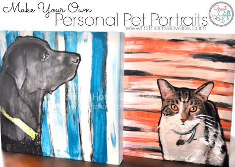 Paint Your Own #Pet Portrait Using #ModPodge! You won't believe how easy it is!!!! Pet Portrait Art, Paint Your Pet, Dog Crafts, Paint Stripes, Dog Canvas, Animal Projects, Diy Dog, Visitor Center, Animal Crafts