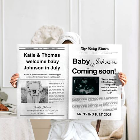 Canva Newspaper Pregnancy Announcement Newspaper Baby Announcement Pregnancy Announcement Newspaper Editable Template Newspaper Gift, Pregnancy Announcement Template, Newspaper Front Pages, Baby News, Announcement Pregnancy, Newspaper Template, New Baby Announcements, Baby Arrival, News Paper