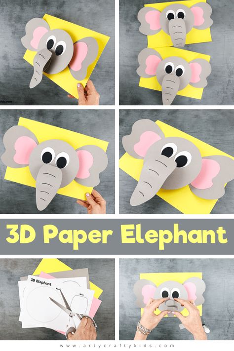 Paper Elephant Craft, Kunst For Barn, Elephant Craft, Paper Animal Crafts, Paper Elephant, 3d Elephant, Kraftangan Prasekolah, Elephant Crafts, Halloween Crafts For Toddlers