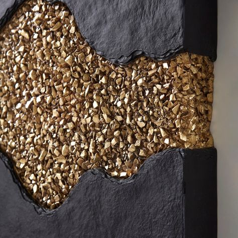 Phillips Collection Geode Texture Wall Décor Black And Gold Wall Decor, Black And Gold Wall, Abstract Painting Diy, Gold Art Painting, Rough Luxe, Gold River, Gold Wall Decor, Canvas Art Projects, Textured Panels