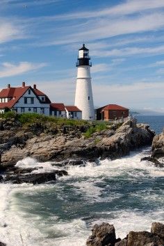 Portland Head Lighthouse  Museum in Cape Elizabeth Maine--this is almost the exact painting I inherited from my grandma. Portland Head Lighthouse, Portland Head Light, Maine Lighthouses, Cape Elizabeth, Maine Vacation, Lighthouse Pictures, Beautiful Lighthouse, Portland Maine, Light House