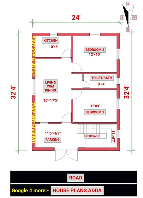 24×32 House Plans, Banglow Design, Small A Frame, Smart House Plans, Mini House Plans, Ghar Ka Naksha, North Facing House, 20x40 House Plans, 2bhk House Plan