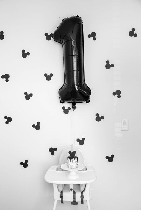 Grayson’s Monochrome Mickey Party - Modern Munch Monochrome Mickey Mouse Birthday, Mickey Bday Party, Aesthetic Mickey Mouse Party, Mickey Mouse Birthday Party Ideas 1st For Boys, 1st Birthday Boy Mickey Mouse, Black And White Mickey Mouse Party, Mickey Mouse First Birthday Boy, Mickey Mouse 1st Birthday Party Boy, Mickey Mouse Birthday Party Ideas 1st