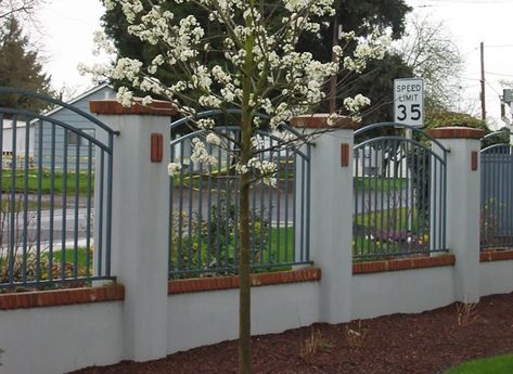 perimeter wall in landscape design 2 Perimeter Wall Design, Property Fencing, Perimeter Wall, Privacy Wall, Garden Walls, Stone Landscaping, Retail Store Interior, Privacy Walls, Salem Oregon