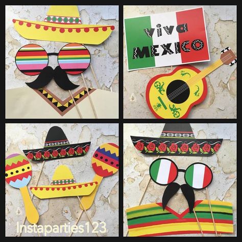 Mexico Theme Party, Fiesta Photo Booth Props, Fiesta Photo Booth, Mexico Theme, Mexico Party, Mexican Birthday Parties, Mexican Party Decorations, Mexican Fiesta Party, Photo Booth Sign