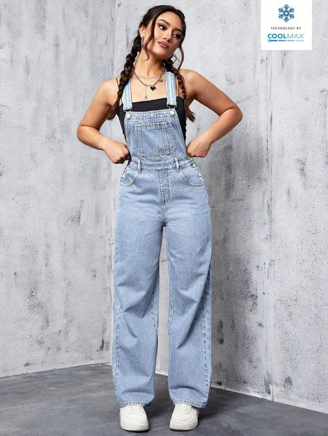 Light Wash Casual Collar Sleeveless Denim Plain Overall Embellished Non-Stretch  Women Clothing Overall Styles For Women, Overalls Outfits Aesthetic, Simple Aesthetic Outfits, Outfits With Overalls, Movie Outfit Ideas, Photoshoot Fits, Overall Shorts Outfit, Cute Overall Outfits, Womens Street Style