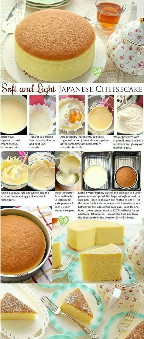 Japanese Cheesecake Step by Step! - Musely Kuih Lapis, Resepi Biskut, Kek Lapis, Resipi Kek, Japanese Cake, Japanese Cheesecake, Läcker Mat, Deilig Mat, Healthy Baking