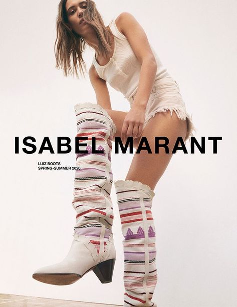 Isabel Marant Spring 2020 Ad Campaign | The Impression Kaya Wilkins, Shoes Editorial, Shoes Fashion Photography, Spring Boots, Shoes Photography, Ad Campaigns, Foto Poses, Fashion Advertising, Designer Jeans