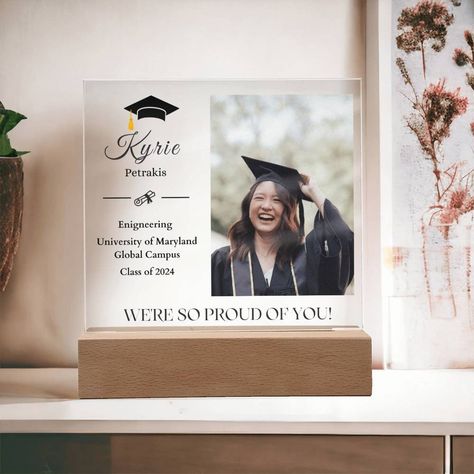 "Personalised Graduation Plaque, Graduation Gifts, 2024 Graduation Gift, Graduation Gift For Her Class of 2024 College Grad Gift for Him Personalized Graduation Gift: Celebrate your loved one's academic milestone with a custom Square Acrylic Plaque, perfect for commemorating their graduation journey. Featuring a crystal-clear premium acrylic design with a sharp printed detail, complemented by a sleek wooden base for an elegant touch. Ideal Present: Whether it's for your daughter, granddaughter, son, or grandson, our personalized plaque is the perfect gift to express your love and appreciation on special occasions. Memorable Keepsake: This unique and sentimental gift will be treasured for years to come, serving as a lasting reminder of their achievements. Customizable: Add a personal touch Graduation Plaque, Small Diy Gifts, Graduation Gift For Daughter, College Grad Gifts, Daughter Graduation, Gift For Granddaughter, Love Scrapbook, Graduation Gifts For Daughter, Acrylic Design