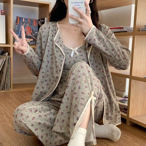 Women Pajamas Set Sling Cotton Pajamas 3 Peices Sleepwear for Women Long Sleeves Breathable Sexy Robe Homewear SexyTop Trousers https://www.awin1.com/pclick.php?p=34847749669&a=1183052&m=6378 Night Pajamas For Women, Pajamas Women Aesthetic, Cottagecore Pajamas, Cute Pajamas For Women, Cute Pajama Outfits, Cute Night Outfits, Sleepwear Women Nightwear, Pajama Design, Pajamas Outfit