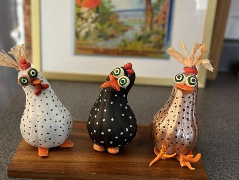 💲Dollar Tree Fanatics Crafts & Decor💲 | DT gourds, air clay and raffia…I can’t stop laughing 😂 🐔 | Facebook Chicken Pumpkin Painting, Chicken Pumpkin, Air Clay, Fall Pumpkin Crafts, Chicken Painting, Chicken Decor, Gourds Crafts, Crafts Decor, Painted Gourds