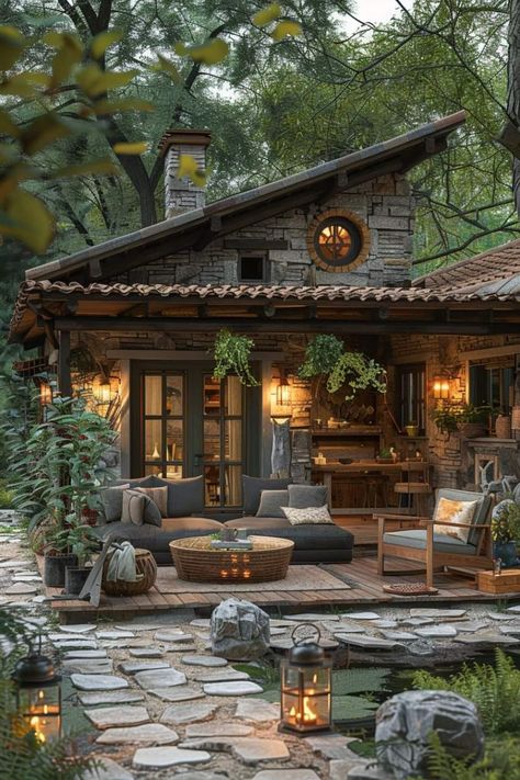 Home For Single Woman, Tuscan Patio Ideas, Tuscan Patio, Home Exterior Ideas, Home Exterior, Exterior Ideas, Cabins And Cottages, Stone Houses, Backyard Patio Designs