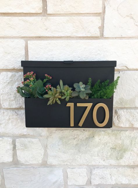 Update your curb appeal with a modern metal mailbox! Available in a variety of designs, sizes and finishes. Mailbox On House, Free Mail, House Numbers Diy, Unique Mailboxes, Air Plant Display, Georgetown Tx, Plant Display, Colorful Succulents, Connect With Nature