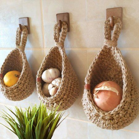 Hanging Baskets Kitchen, Onion Storage, Hanging Basket Wall, Kitchen Vibes, Hanging Wall Baskets, Wand Organizer, Basket Wall Hanging, Hanging Fruit Baskets, Pantry Organisation