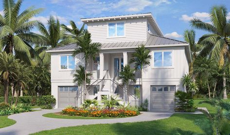 Runyun Bay Cottage - Coastal House Plans from Coastal Home Plans Elevated Front Porch, Beach Style House Plans, Bay Cottage, Island Caribbean, Beach House Plan, Corner Pantry, Double Glass Doors, Ceiling Plan, Coastal Breeze