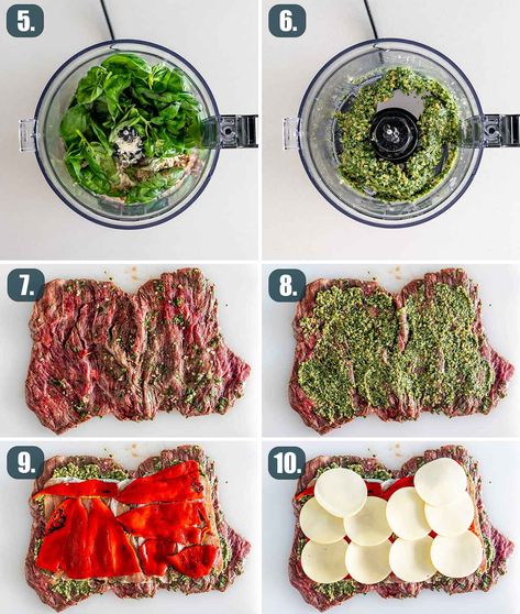 Flank Steak Rolls, Steak Pinwheels, Stuffed Flank Steak, Roasted Bell Peppers, Steak And Broccoli, Steak Rolls, Flank Steak Recipes, Beef Steak Recipes, Beef Roll