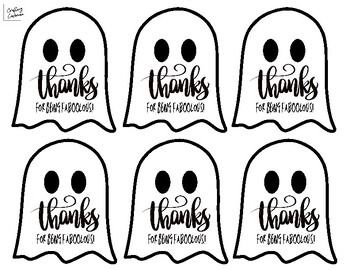 Fall ghost Halloween appreciation gift tag "Thanks for being faBOOlous!"for studentsroom parentsstaff... Fall Ghost, Ghost Gifts, Fun Dip, Free Gift Tags, Halloween Tags, Ghost Halloween, Printable Tags, Halloween Ghosts, Gift Tag