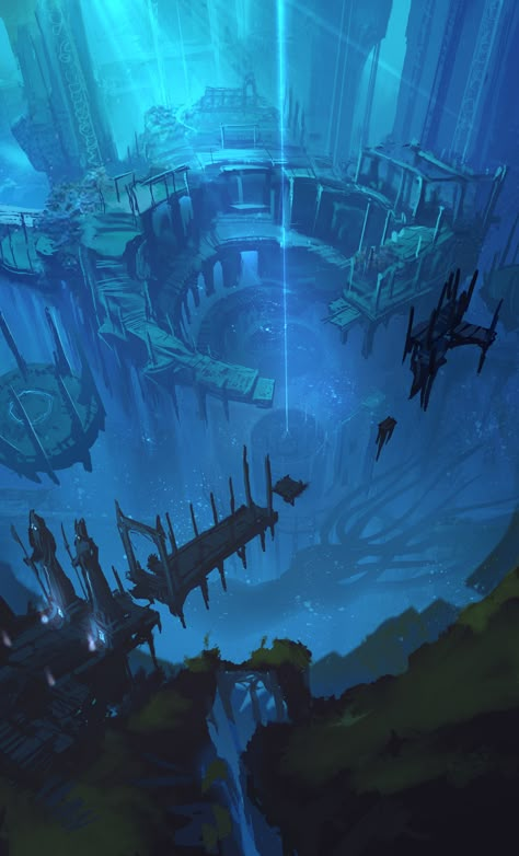 ArtStation - Illustration, KKS ~ Fantasy Locations, Marshmello Wallpapers, Bangunan Minecraft, Underwater City, Water Aesthetic, Art Concepts, Landscape Concept, Fantasy City, Fantasy Setting