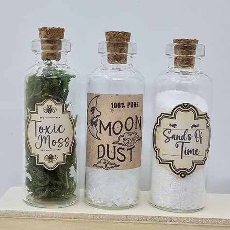 MINIATURE Dollhouse Potion Bottle Apothecary Jar Witch Halloween Set of 3 Spooky Apothecary Jars, Witch Poison Bottles, Potion Bottle Decorations, Potion Bottle Shapes, Fall Witch Crafts, Witch Bathroom Aesthetic, Witches Apothecary Halloween, Mini Potion Bottles Diy, Witch Apothecary Aesthetic