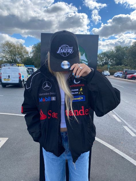 Race Jacket Outfit, Comfy Korean Outfits, Racing Jacket Outfit, Mercedes Girl, F1 Mercedes, Racing Jackets, Racer Jacket, Retro Jacket, Racing Jacket