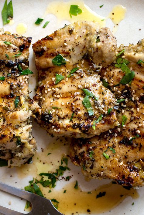 Middle Eastern Herb and Garlic Chicken | NY Times Cooking Herb And Garlic Chicken, Boneless Chicken Breast Recipes, Chicken Thighs Recipes, Broiled Chicken, Garlic Chicken Recipes, Nyt Cooking, Chicken Thigh, Boneless Chicken Breast, Middle Eastern Recipes