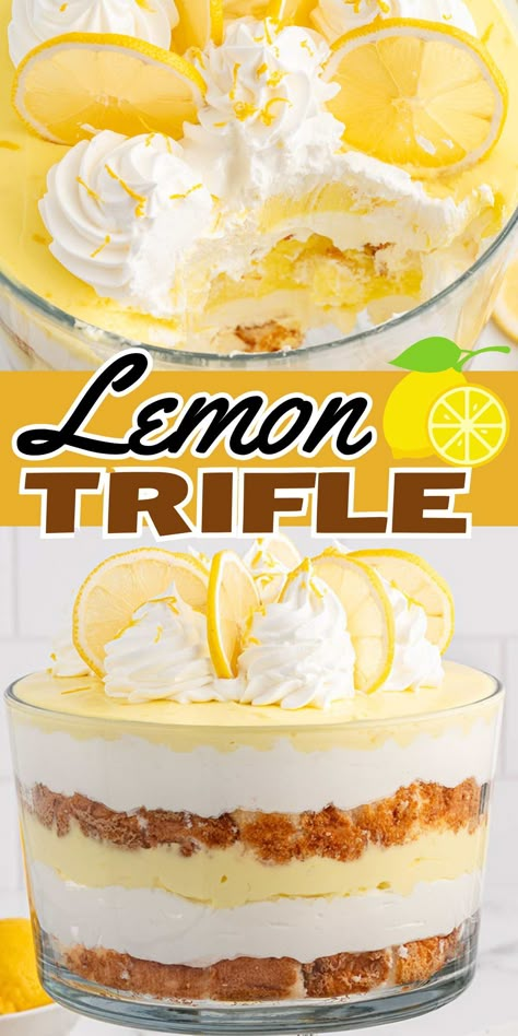 This is the best Lemon Trifle recipe for spring and summer! Loaded with layers of store-bought cake cubes, creamy pudding, and Cool Whip, this bright, beautiful, layered dessert delivers sweet and tart flavors in every bite. Lemon Trifle Recipes, Healthy Trifle Recipes, Healthy Trifle, Lemon Trifle, Pudding And Cool Whip, Trifle Bowl Recipes, Trifle Cake, Trifle Dessert Recipes, Tart Flavors