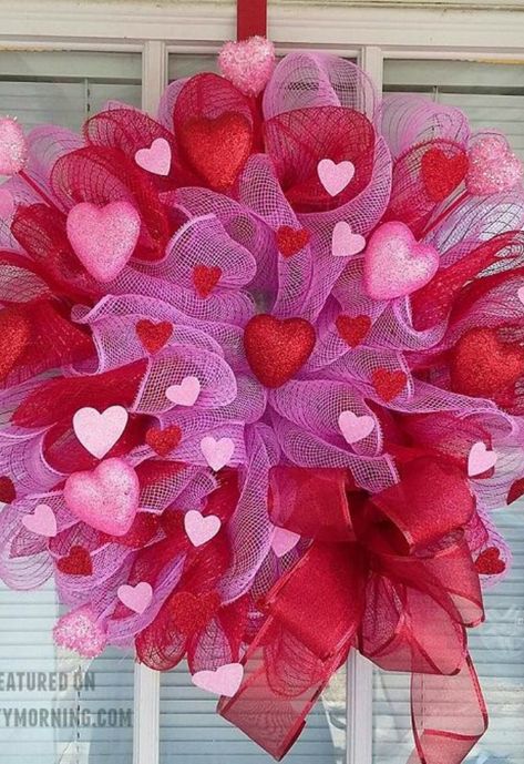 Valentine Diy Centerpieces, Valentine Ribbon Wreath Diy, Dollar Tree Valentine Wreath Ideas, Valentines Wreath Ideas Front Doors, Valentine Wreaths For Front Door Diy, Dollar Tree Valentine Crafts, Valentines Day Wreath Diy, Dollar Tree Valentines Diy Ideas, Valentine Wreaths For Front Door