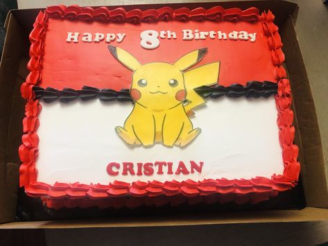 Pikachu Sheet Cake, Pokemon Sheet Cake Ideas, Pokemon Sheet Cake, Pokemon Birthday Cake, Pokémon Birthday, Pokémon Party, Happy 8th Birthday, Pokemon Diy, Pokemon Birthday Party