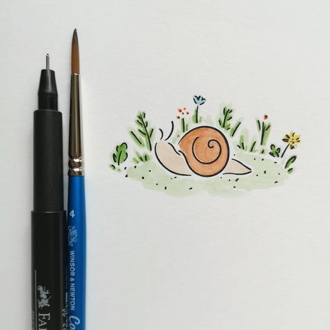 Snail Cute Art, Snail Doodle Easy, Cute Snail Doodle, Snail Drawing Simple, Insect Sketches, Cute Snail Drawings, Snail Doodle, Kawaii Snail, Snail Painting