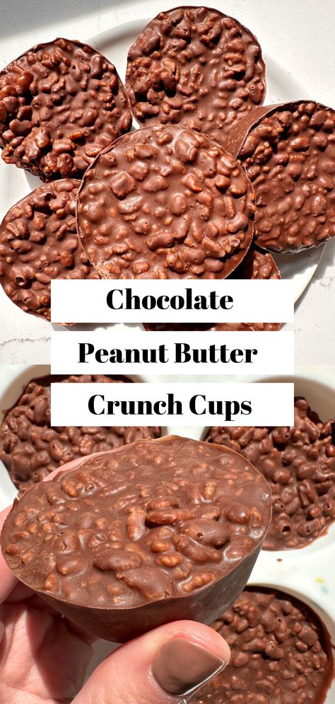 A quick and easy delicious snack or dessert: Chocolate Peanut Butter Crunch Cups Ella Vegan, Peanut Butter Cups Recipe, Butter Crunch, Resepi Biskut, Crunch Bars, Peanut Butter Crunch, Chocolate Crunch, Candy Recipes Homemade, Christmas Candy Recipes