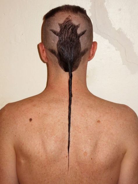 The Ultimate Rat Tail, now that's taken it too literally! Rat Tail Haircut, Weird Haircuts, Tail Hairstyle, Shaggy Short Hair, Rat Tail, Bad Haircut, Haircut Designs, Corte De Cabelo Masculino, Curly Hair Men