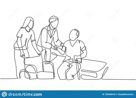 One Single Line Drawing Of Young Male Doctor Helping Old Patient Get To Wheelchair From Hospital Bed. Trendy Medical Health Care Stock Vector - Illustration of communication, drawing: 190968444 Communication Drawing, Doctor Help, Medical Health Care, Male Doctor, Scene Drawing, Single Line Drawing, Line Sketch, Medical Health, Hospital Bed