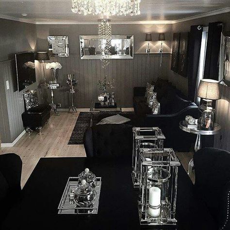 Interior Design Hd, Silver Living Room, Black Living Room Decor, Artistic Furniture, Dark Bedroom, Glam Living Room, Black Living Room, Living Room Decor Inspiration, Dark Interiors