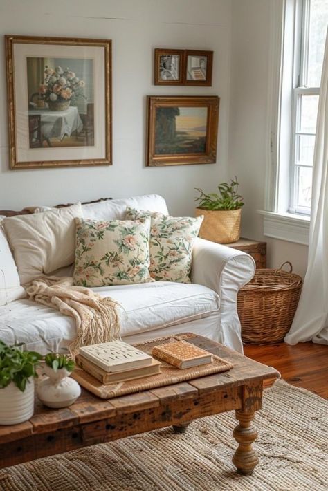 Cozy Cottage Core Living Room, Cottage Core Living Room Aesthetic, Grandma Core House, Cottage Core Livingroom, Cottagecore Aesthetic Living Room, Italian Home Aesthetic, Cottage Core Living Room, All Shall Be Well, College House