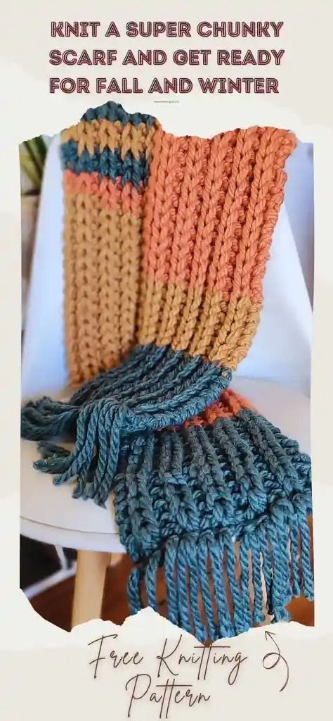 Knit a Cozy Bulky Scarf using a Slip Stitch Pattern.                                     Fall vibes with the colors. Learn how to knit a stylish bulky scarf using a slip-stitch rib pattern. This beginner-friendly project is perfect for staying warm and fashionable this winter. Get the free pattern now! #KnittingInspiration #HandmadeScarf #WinterFashion” Knitted Scarf For Kids, Chunky Yarn Scarf Knit Pattern Free, Kids Knit Scarf, Bulky Knit Scarf Pattern, Knit Chunky Scarf Patterns Free, Knit Scarf Beginner Pattern, Long Scarf Knitting Pattern, Winter Scarf Knitting Pattern, Bulky Knit Scarf Patterns Free