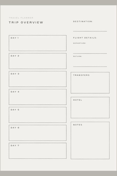 Printable Travel Planner Template Minimalist Travel Itinerary Printable Travel Packing Checklist instagramplanner #collegeplanner #freegoodnotesplanner #travelplannerjournal🤩 Travel Itenary Planner, Vacation Planning Template, Travel Planning Template, Mom Planner Printables Free, Planner Template Minimalist, Trip Planner Template, Travel Outfit Planner, Trip Planning Template, Trip Itinerary Template