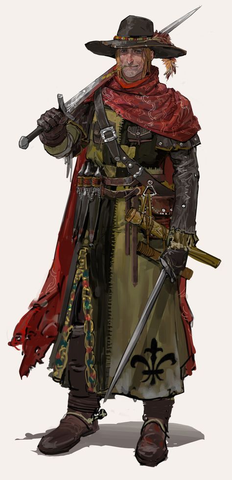 Swordsman, Two B on ArtStation at https://www.artstation.com/artwork/xJe9PE Medieval Hunter, Npc Rpg, Warhammer Fantasy Roleplay, Reference Art, Armadura Medieval, Roleplay Characters, 다크 판타지, Male Character, Traditional Games