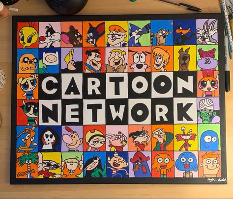 Cartoon Network Paintings Canvas, 16x20 Painting Ideas, Cartoon Collage Painting, Disney Characters Paintings, Acrylic Painting Cartoon Characters, Cartoon Network Paintings, Disney Character Paintings On Canvas, Painting Ideas On Canvas Cartoon Characters, Cartoon Acrylic Painting