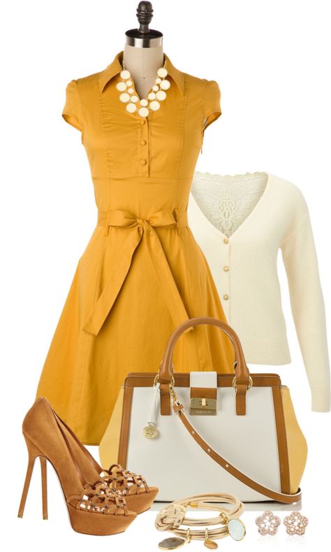 "Yellow Dress" by averbeek on Polyvore Yellow Dress Outfit, Spring Fashions, Yellow Dresses, Work Flow, Professional Wear, Wardrobe Ideas, Complete Outfits, Outfit Donna, Dress Outfit