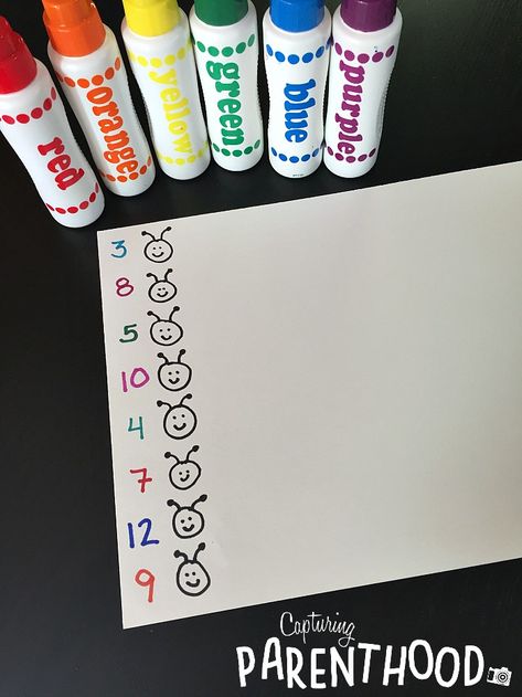 Counting Art Preschool, Dot Crafts For Preschool, Counting Art Activities Preschool, Counting Projects For Preschoolers, Numeral Activities For Preschool, Caterpillar Dot Art, Math Center Ideas For Preschool, Manipulative Preschool Activities, Caterpillar Counting Activity