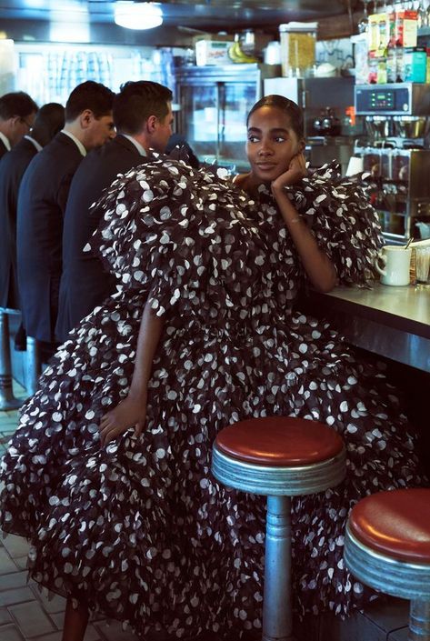 Black Model Editorial, Gown Editorial, Black Editorial, Tami Williams, Cotillion Dresses, Poka Dot, Valentino Gowns, Elle Us, Spring Couture