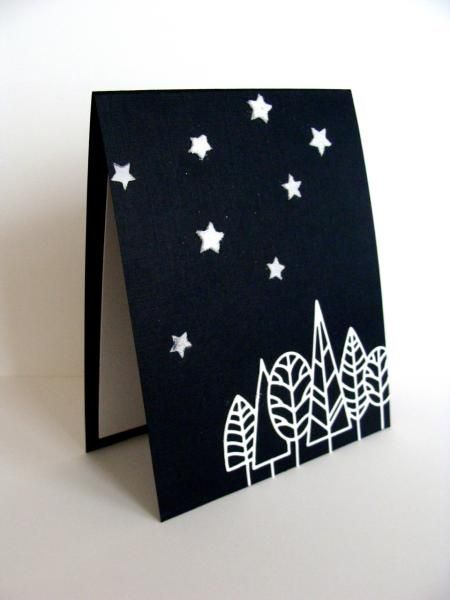 DTGD15 - Starry Sky Black Christmas Cards, Papel Craft, Star Cards, Tree Cards, Diy Christmas Cards, Christmas Cards To Make, Christmas Card Design, Winter Cards, Fall Cards