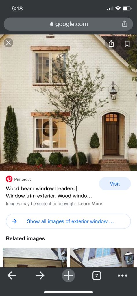 Wood Over Exterior Window, Wood Framed Windows Exterior, Wood Over Window Exterior, Wood Window Trim, Church Exterior, House Accents, Front Porch Inspiration, Wooden Window Frames, Exterior Window