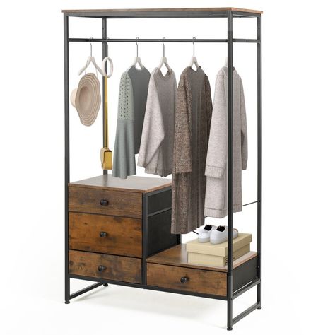 17 Stories McKaylah 39.2'' Metal Clothes Rack & Reviews - Wayfair Canada Shoe Storage Wardrobe, Closet Organizers & Garment Racks, Organiser Son Dressing, Standing Clothes Rack, Standing Closet, Large Entryway, Coat Closet Organization, Closet Clothes Storage, Entryway Hall Tree