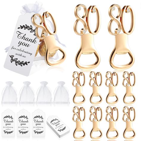 PRICES MAY VARY. Package Contents: you will receive 50 pieces of 80th birthday bottle openers, 50 pieces of birthday organza bags with jute twine, and 50 pieces of thank you tags for favors, satisfying your various party favors needs, leaving a deep impression to families and friends Reliable Quality: this 80th golden bottle opener is made of quality metal alloy material, strong and rust resistance, smooth surface and well polished surfaces, the thank you card and ropes are very textured, attrac 80th Birthday Party Favors Keychain, 60th Birthday Party Favors For Men, Party Favors 60th Birthday, Thank You Tags For Favors, 80th Birthday Favors, 60th Birthday Favors, 80th Birthday Party Favors, 60th Wedding Anniversary Party, Wedding Anniversary Party Favors