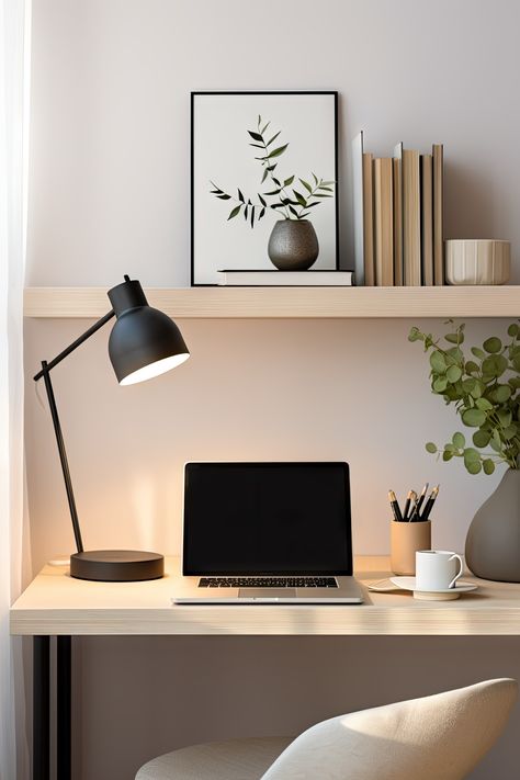 Aesthetics Office Decor, Minimalist Office Setup, Clean Aesthetic Office, Home Office Aesthetic Minimalist, Neutral Desk Setup, Minimalist Office Ideas, Minimalist Home Office Ideas, Office Decor Ideas For Work Workspaces, Home Office Minimalist