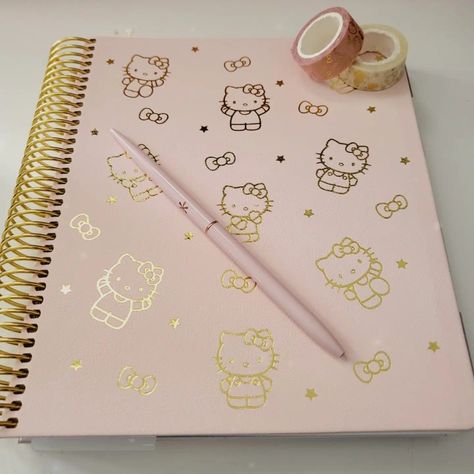 Back To School Hello Kitty, Hello Kitty School Supplies Notebooks, Cute Sanrio Stationary, Hello Kitty Back To School, Hello Kitty Studying, Planner Hello Kitty, Sanrio School Supplies, Hello Kitty Planner, Stationary Journaling