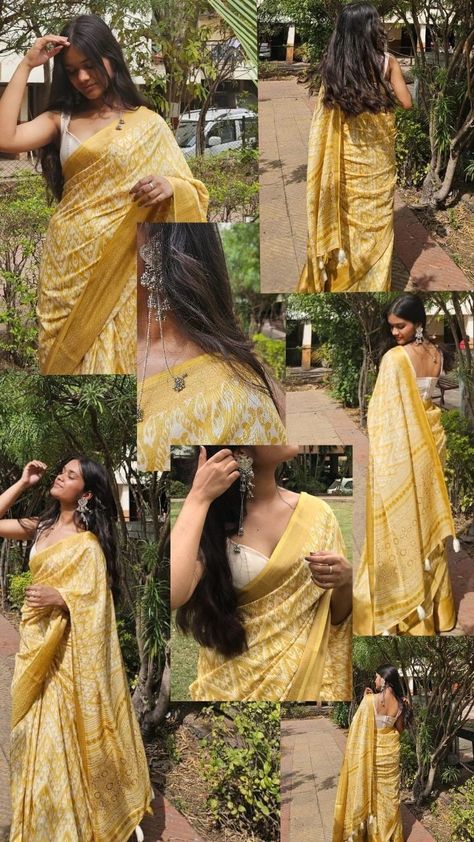 Ethenic Pose Ideas, Poses For Pictures In Saree, Indian Yellow Aesthetic, Saree Aesthetic Layout, Instagram Saree Story Ideas, Ethenic Story Instagram, Traditional Dress Poses Instagram, Traditional Saree Aesthetic, Photos In Traditional Outfit