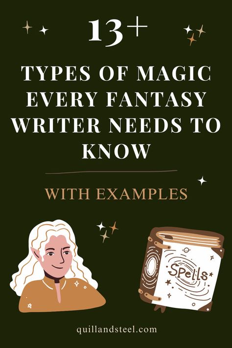 Looking for inspiration for your fantasy novel? 🌟 This ultimate guide to magic systems in fantasy will help you design a unique, immersive world your readers will love! 

🧝‍♂️ Discover:

- Necromancy and Dream magic 💀💤
- Illusion and Rune magic 🪄🔡
- Actionable tips to craft compelling magic!

🔗 Click to discover the full list of magic types. Types Of Fantasy Magic, Magic System Template, Magic Systems Ideas, Types Of Magic Systems, Writing Magic System, Types Of Magic Users, Magic Systems Writing, How To Write A Fantasy Book, Magic Words List